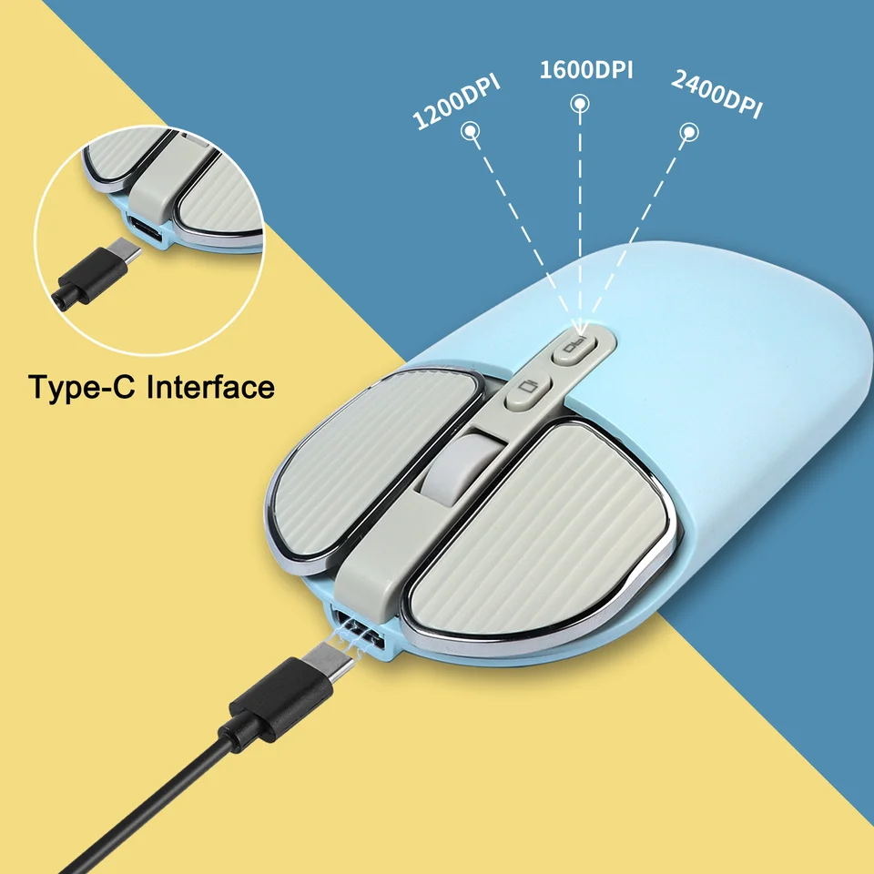 Bezdrôtové 2,4G Bluetooth Mouse Nabíjateľná ľahká hmotnosť prenosné stlmené gombíky Mause 2400DPI nastaviteľná vhodná dievčenská kancelária Použitie