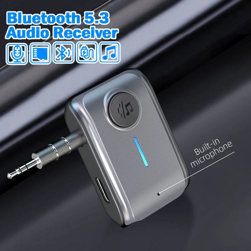 Bezdrôtové Bluetooth 5.3 Adaptér prijímača 3,5 mm Jack Audio Persitter TF karta aux ručný hovor