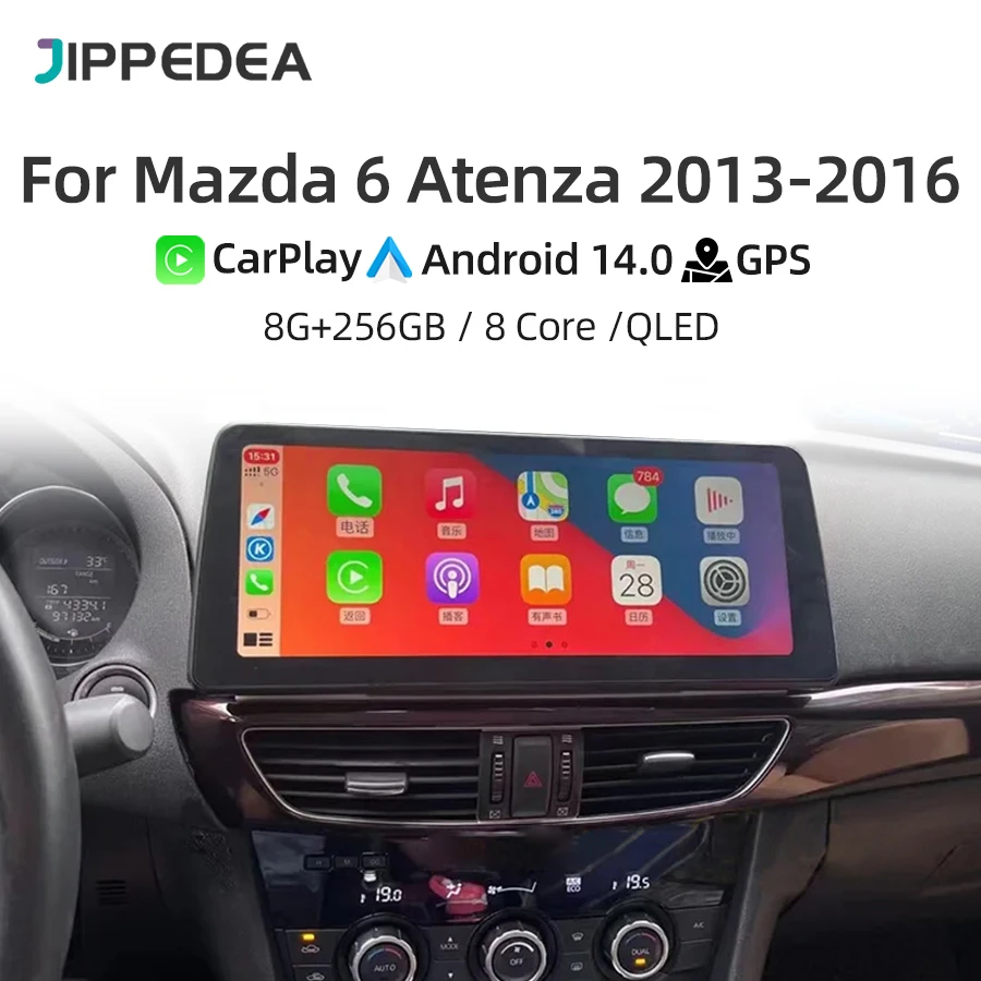 Bezdrôtové Caplay Android 14 Multimediálny hráč GPS GPS 4G WiFi Bluetooth Stereo Car pre Rádio pre Mazda 6 Atenza 2013-2016