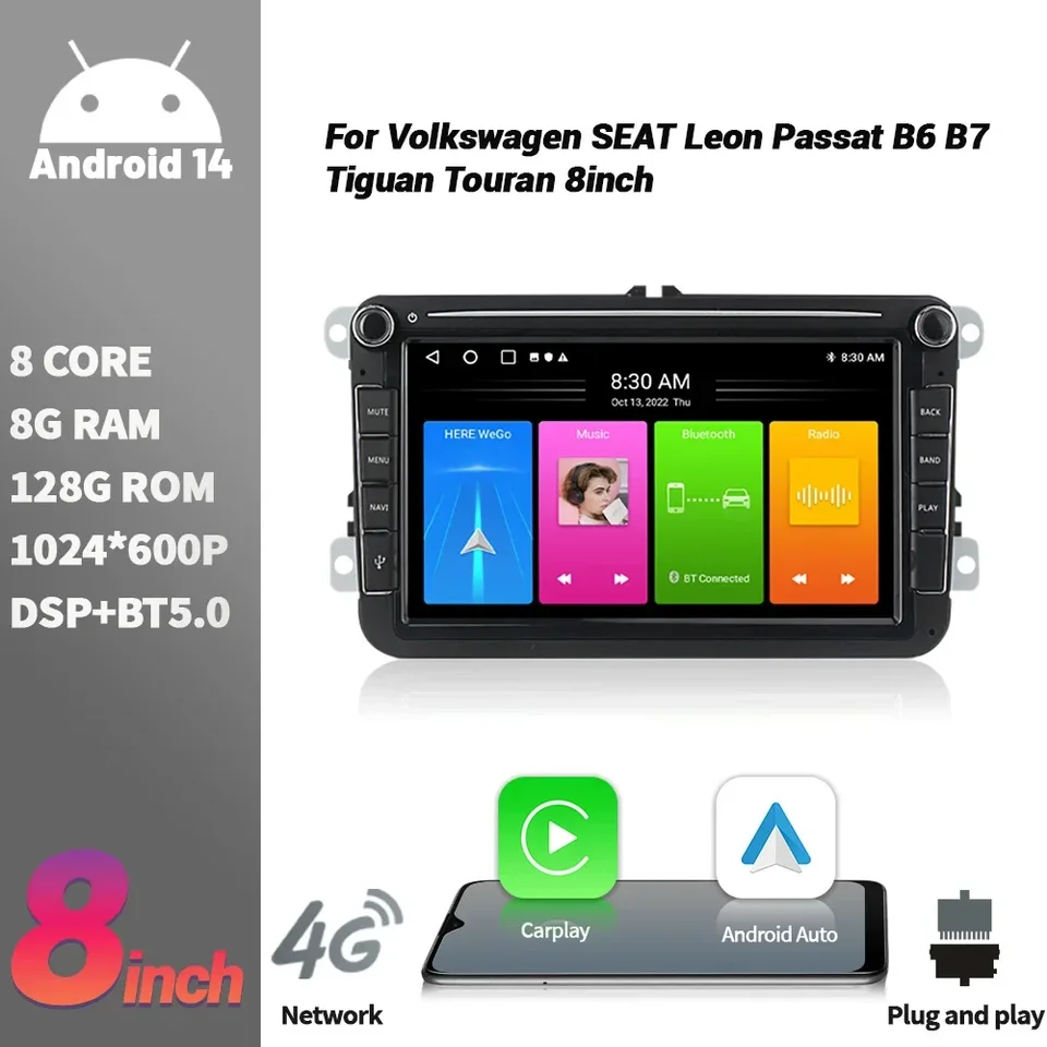Bezdrôtové CarPlay 4G Multimedia WiFi Car Radio 2 Din Screen WiFi Android 13 pre sedadlo Volkswagen Leon Passat B6 B7 Tiguan Touran