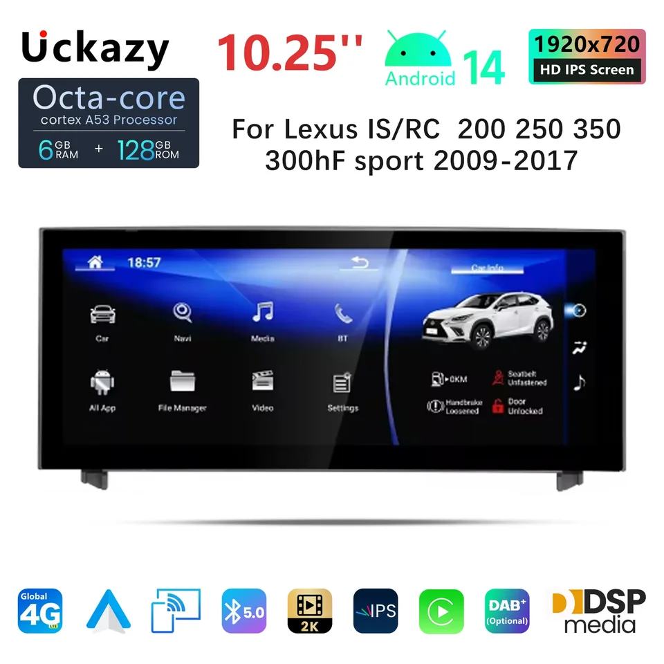 Bezdrôtové CarPlay Android 14 Autoradio pre Lexus je RC 200 250 300 350 200 T 300H Multimediálne hráč navigácie GPS stereo GPS