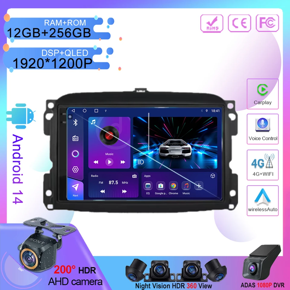 Bezdrôtové CarPlay Android 14 pre Fiat 500L Egea Doblo 2012-2017 Automatické rádiové multimediálne video prehrávač GPS navigácia č. 2Din DVD 4G