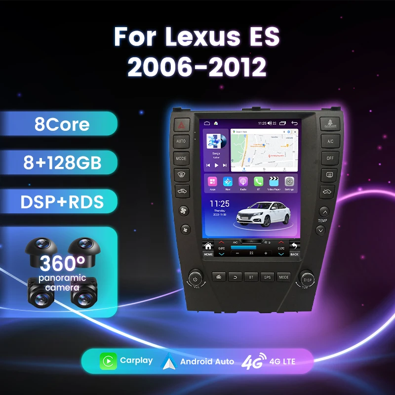 Bezdrôtové CarPlay Android Auto Car Stereo Radio 8+128G pre Lexus ES ES240 ES350 2006-2 2012 pre GPS Tesla Screen Player Player GPS