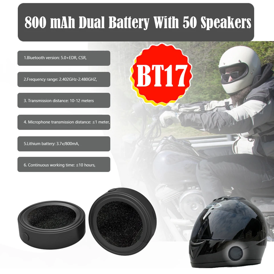 Bezdrôtové headset nepremokavé handsfree slúchadlá BT17 Bluetooth kompatibilné 5.0+EDR pre motocyklové interkom