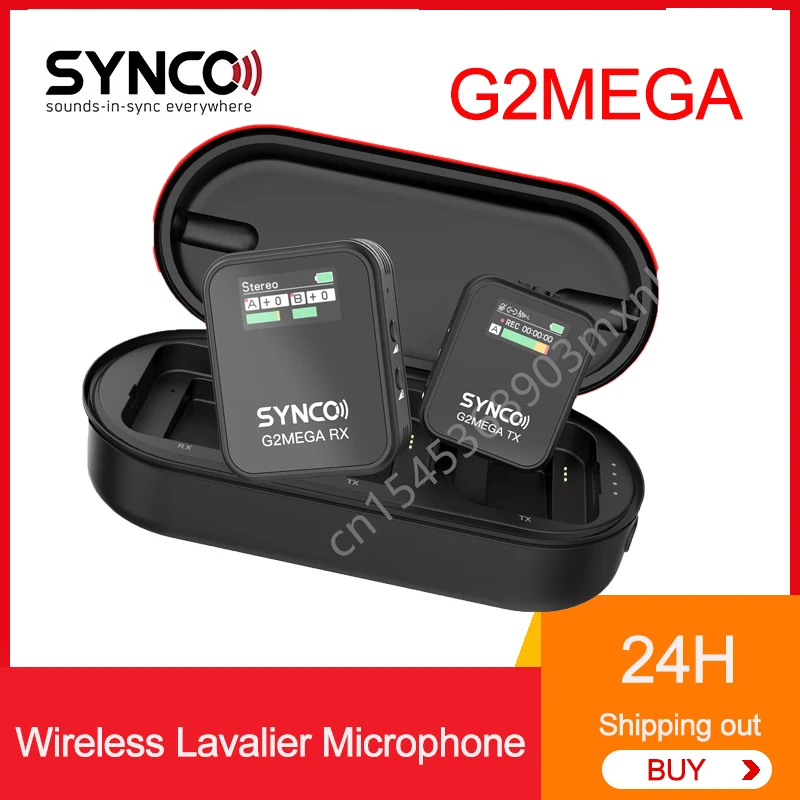 Bezdrôtové mikrofóny Synco G2 Mega 2,4 GHz na natáčanie s nabíjaním puzdra 200 m bezdrôtový prenos jedným kliknutím na zrušenie hluku