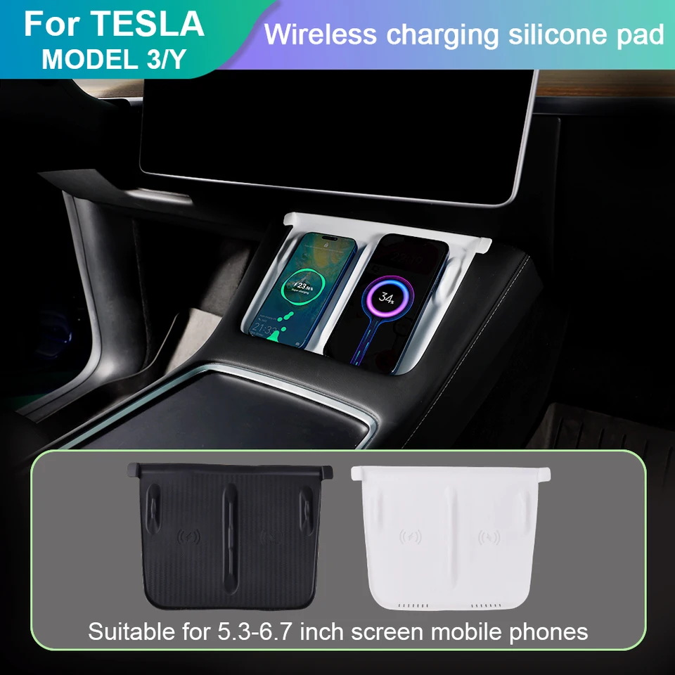 Bezdrôtové nabíjacie podložky pre auto pre model Tesla Model 3/Y 2024 2023 2022 Centrálna nabíjačka na nabíjačke Mont Phone Mount Silikone Non-Slip Pads