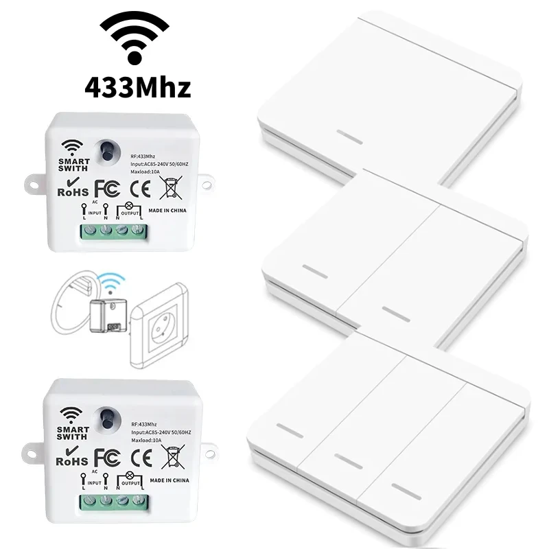 Bezdrôtové prepínač svetla 433 MHz diaľkové ovládanie 1/2/3GANG WALL WALL SMART SMART LIGHTING Spínač 10a 110V 220V pre LAMD LED