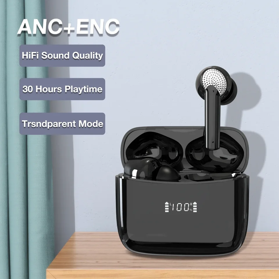 Bezdrôtové slúchadlá Bluetooth ANC ANC TWS SECKONS S MICROPHONU TRANSPArent Mode 30h Playtime Stereo Sound Deep Bass Headset