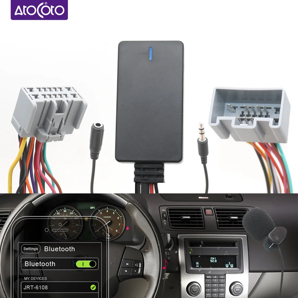 Bezdrôtové telefónne volanie automobilu 5.0 Handfree Aux v adaptéri pre Volvo C30 S40 V40 V50 S60 S70 C70 V70 XC70 S80 XC90 s mikrofónom