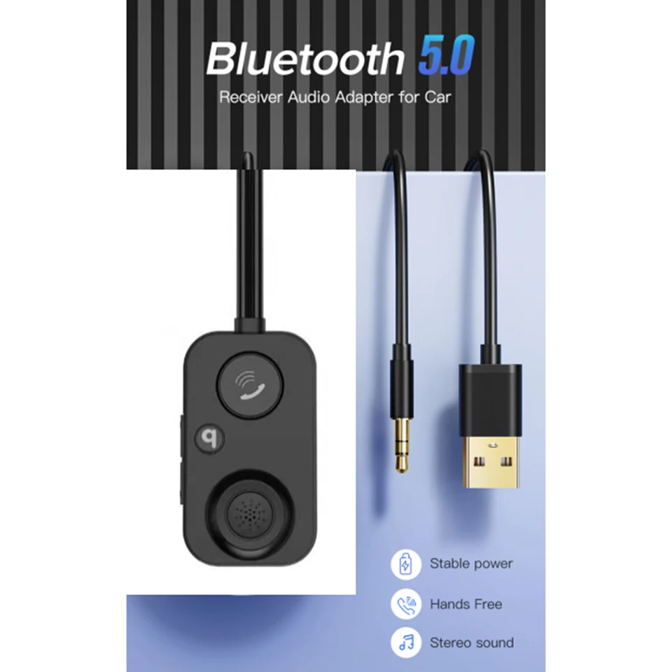 Bezdrôtový adaptér automobilov Bluetooth kompatibilný 5.0 USB AUX USB FM Modulátor mp3 prehrávač pre slúchadlá reproduktora zosilňovača bez použitia hands-free