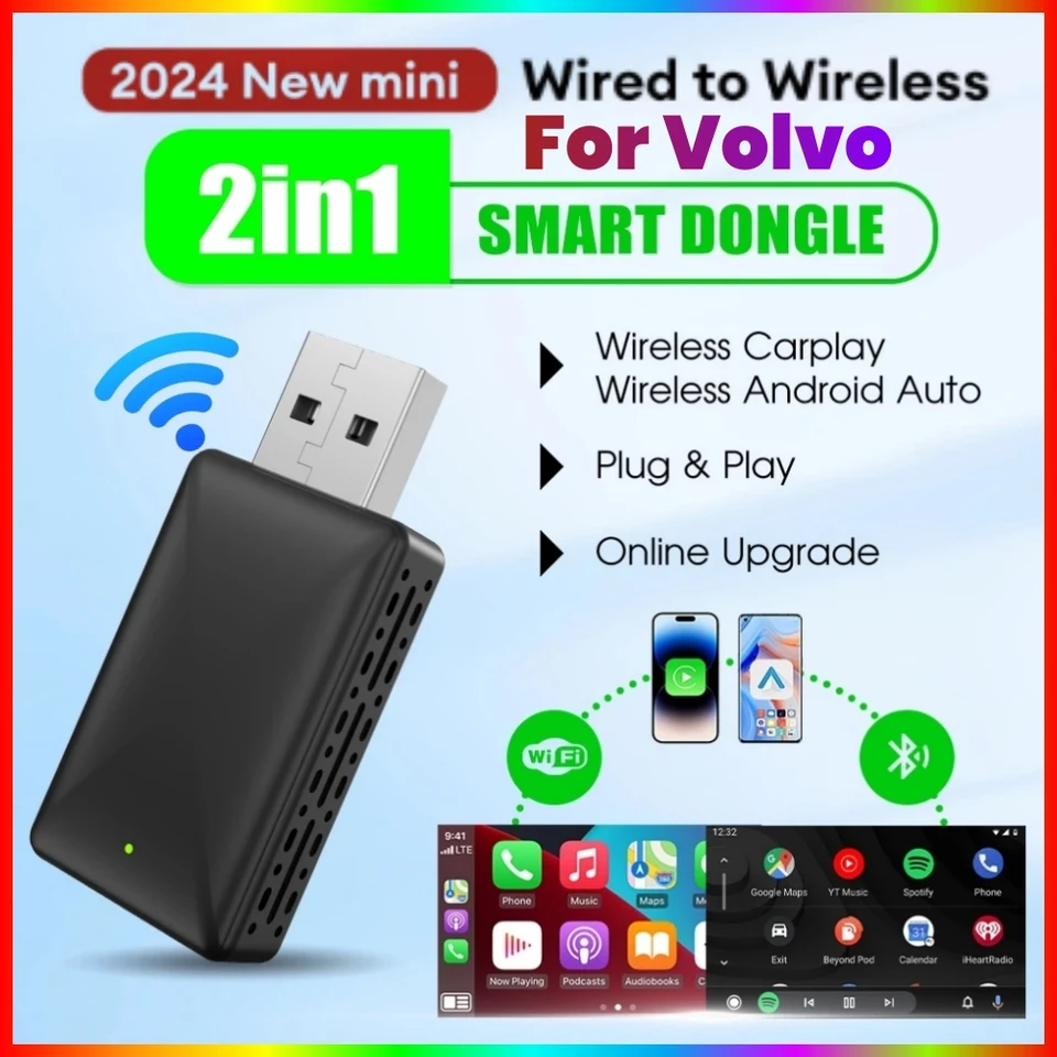 Bezdrôtový CarPlay Adapter Android Auto Wireless Smart Dongle 2in1 pre Volvo XC40 XC60 XC90 S60 S90 V40 V60 V90