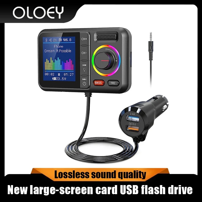 Bezdrôtový FM vysielač s veľkou farebnou obrazovkou 2.4a QC3.0 Dual USB Rýchle nabíjanie Hands-free Call CAR MP3 Hudobný prehrávač