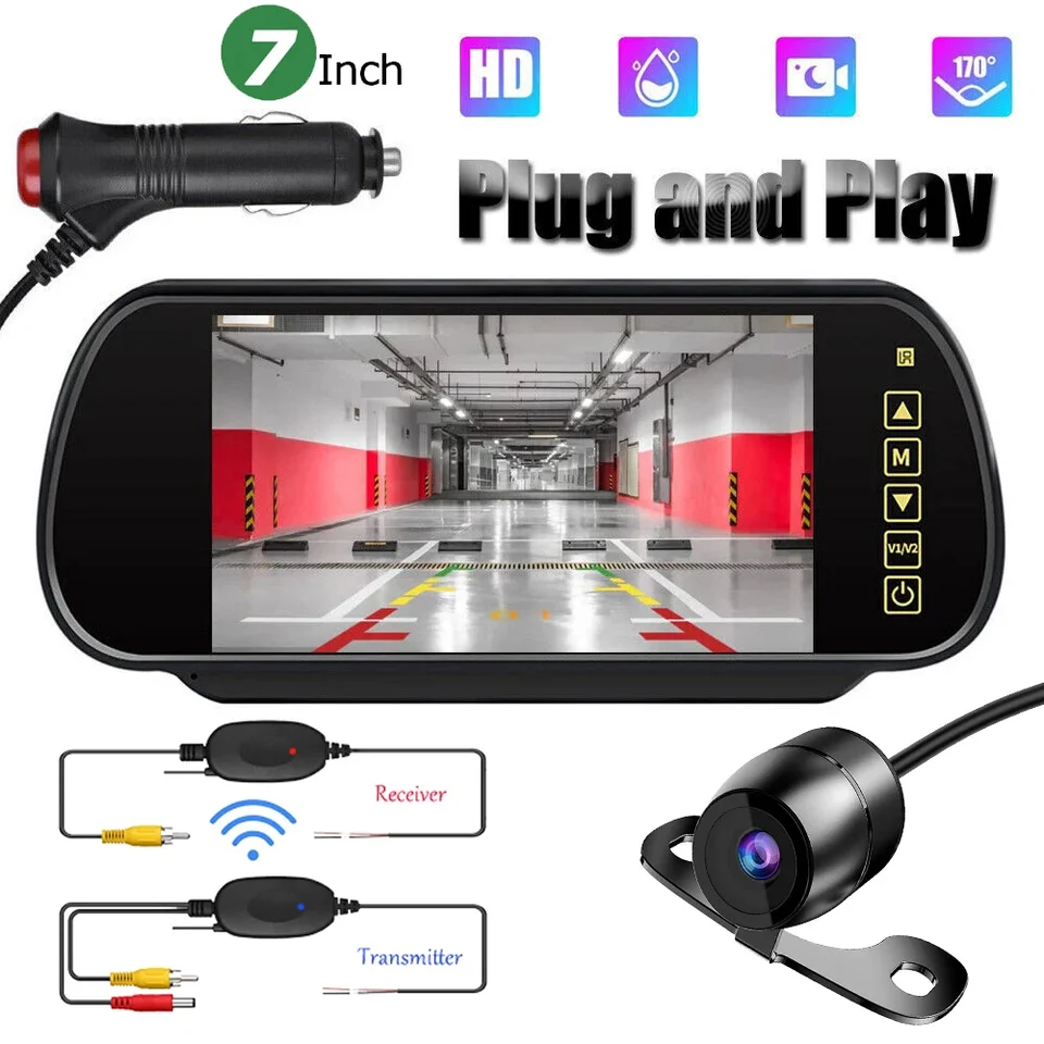 Bezdrôtový fotoaparát spätného pohľadu s zrkadlom Monitorom pre parkovacie zrkadlo vozidla HD Camera Reverzná fotoaparát so 7 palcou obrazovkou
