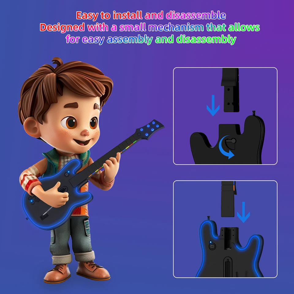 Bezdrôtový gitarový ovládač 2.4G Gaming Controller s popruhom a bezdrôtovým dongle pre PS4 PS3 PC Guitar Hero Clone Hero Rock Band