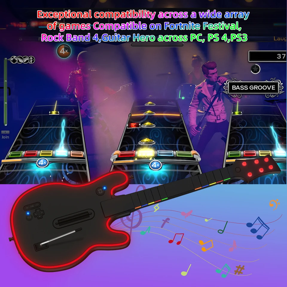Bezdrôtový gitarový ovládač s remienkom a bezdrôtovým dongle konzolou diaľkový joystick pre PS3 PS4 PC Guitar Hero Clone Hero Rock Band