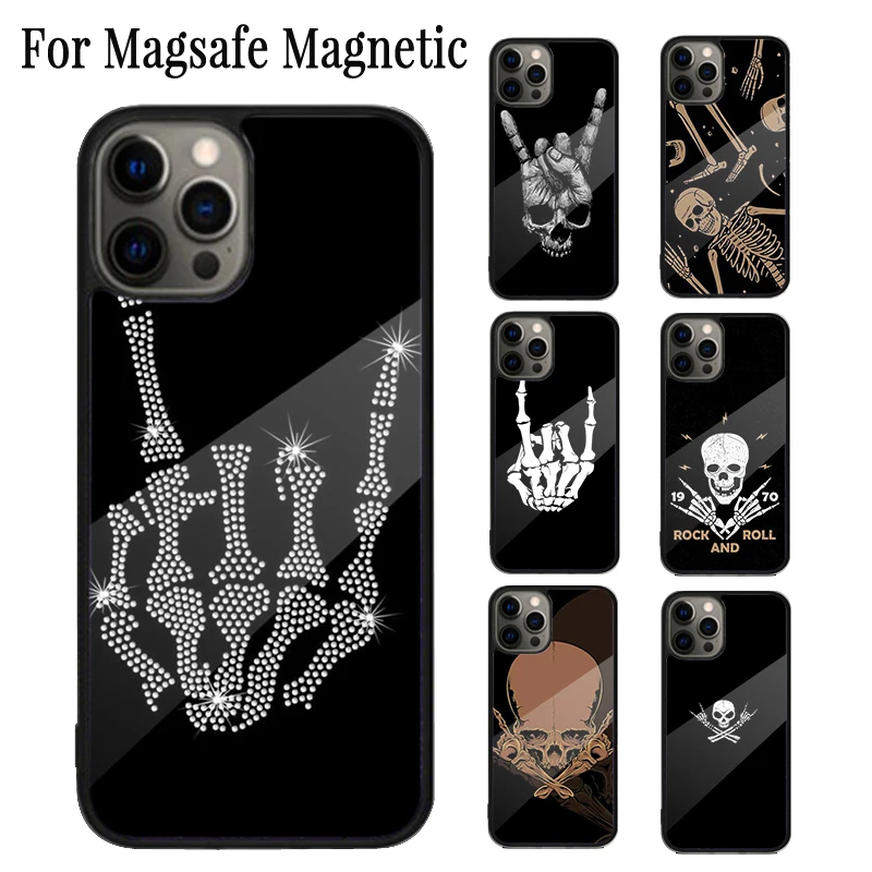 Bezdrôtový kryt s rockovou lebkou kostru ruky Magnetický telefón pre iPhone 16 15 14 plus 13 12 12 Pro Max Magsafe Wireless