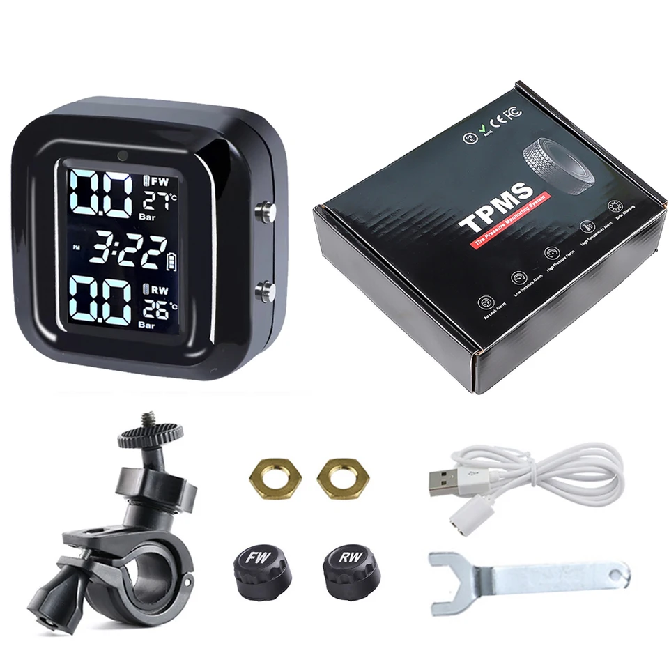 Bezdrôtový LCD displej motocykla TPMS Tire TETETER TESTter 2 Senzory