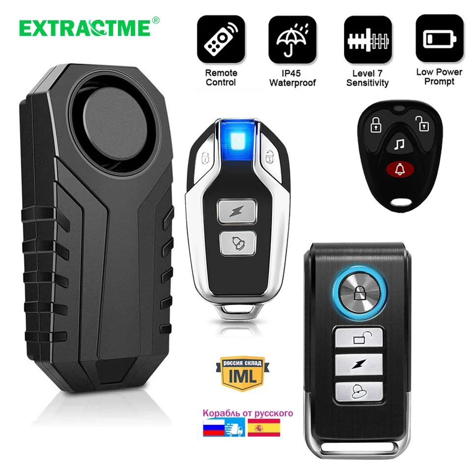 Bezdrôtový motocykel Vibrácia vibrácie Alarm IP55 Vodotesný bicykel Alarm diaľkové ovládanie proti krádeži detektora Motobike Detector Alarm