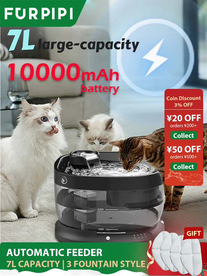 Bezdrôtový pet fontánový výdajný výdavok 7L 1 000 mAh furpipi 60 dní energie na jednom náboji ABS AUTOMATICKÝ PETOVÝ FOUNTAIN FORTAIN