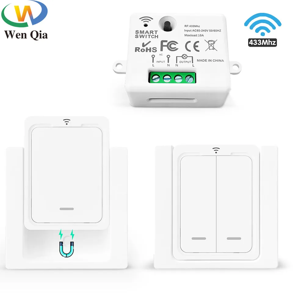 Bezdrôtový spínač inteligentného svetla 433 MHz RF Wall Moveble Panel Spínač s diaľkovým ovládaním Mini relé prijímač 110V 220V Svetelný svetlo ventilátor