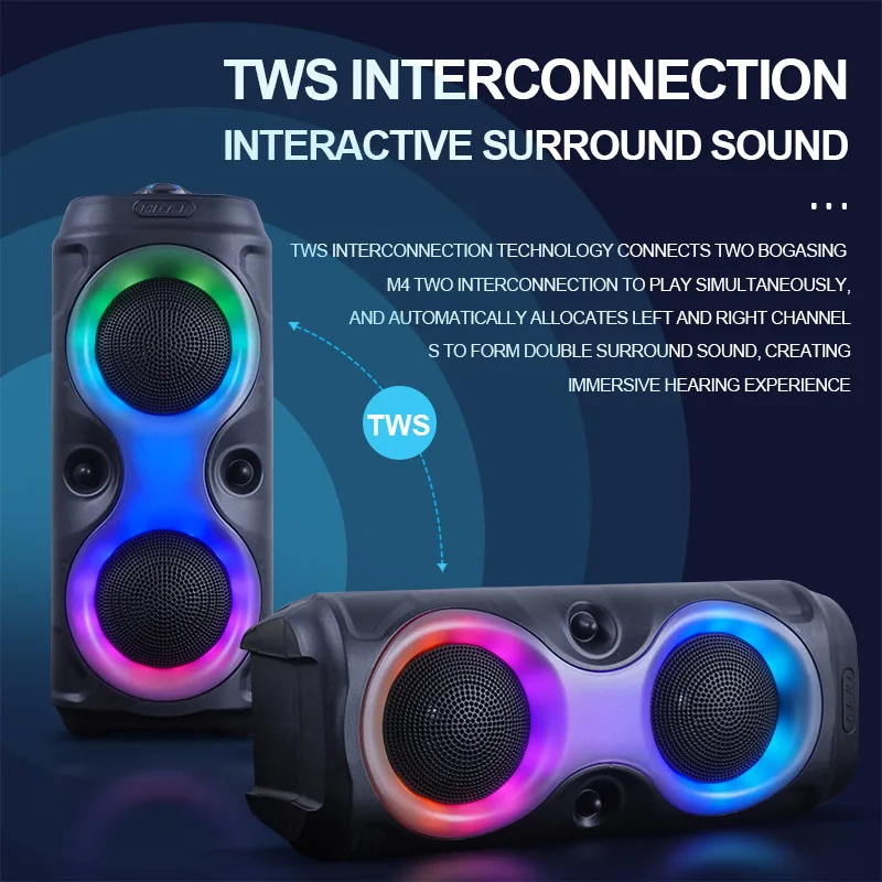 Bezdrôtový stĺpec Big Power Stereo LED Prenosný Bluetooth 5.2 Dual Reproduktor Subwoofer Bass Party Reproduktory Family Karaoke USB