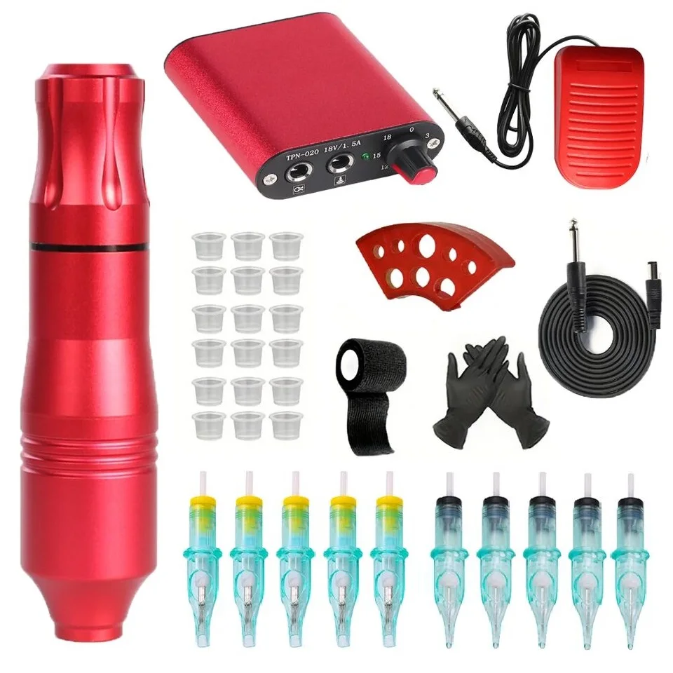Bezdrôtový tetovací stroj Kompletná súprava Rotary Tattoo Machine Pen DC Jack nastaviteľné LED tetovanie napájacieho zdroja Trvalé make -up set