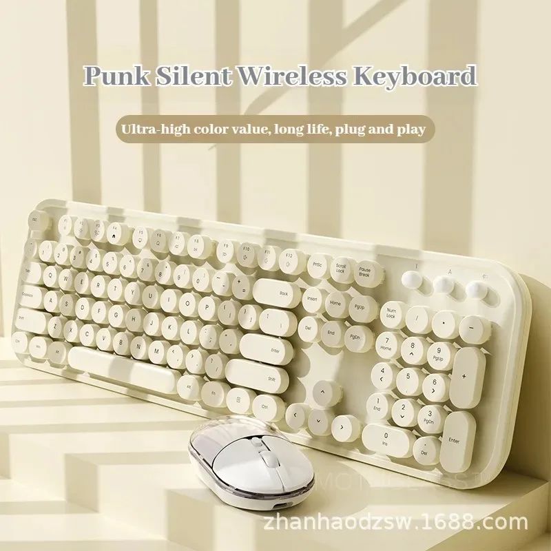 Bezdrôtový vintage Wireless 2.4G Keyboard a Mouse Set s okrúhlymi kľúčmi