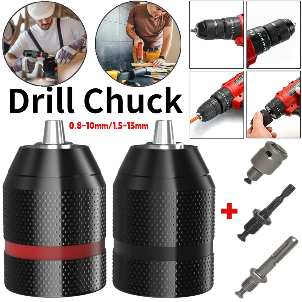 Bezkľúčový kovový vŕtačka Chuck 0,8-10 mm/1,5-13 mm vysoká rýchla zmena adaptéra Adaptér s vlastným stlačením elektrickej vŕtačky s hexou shank/sds