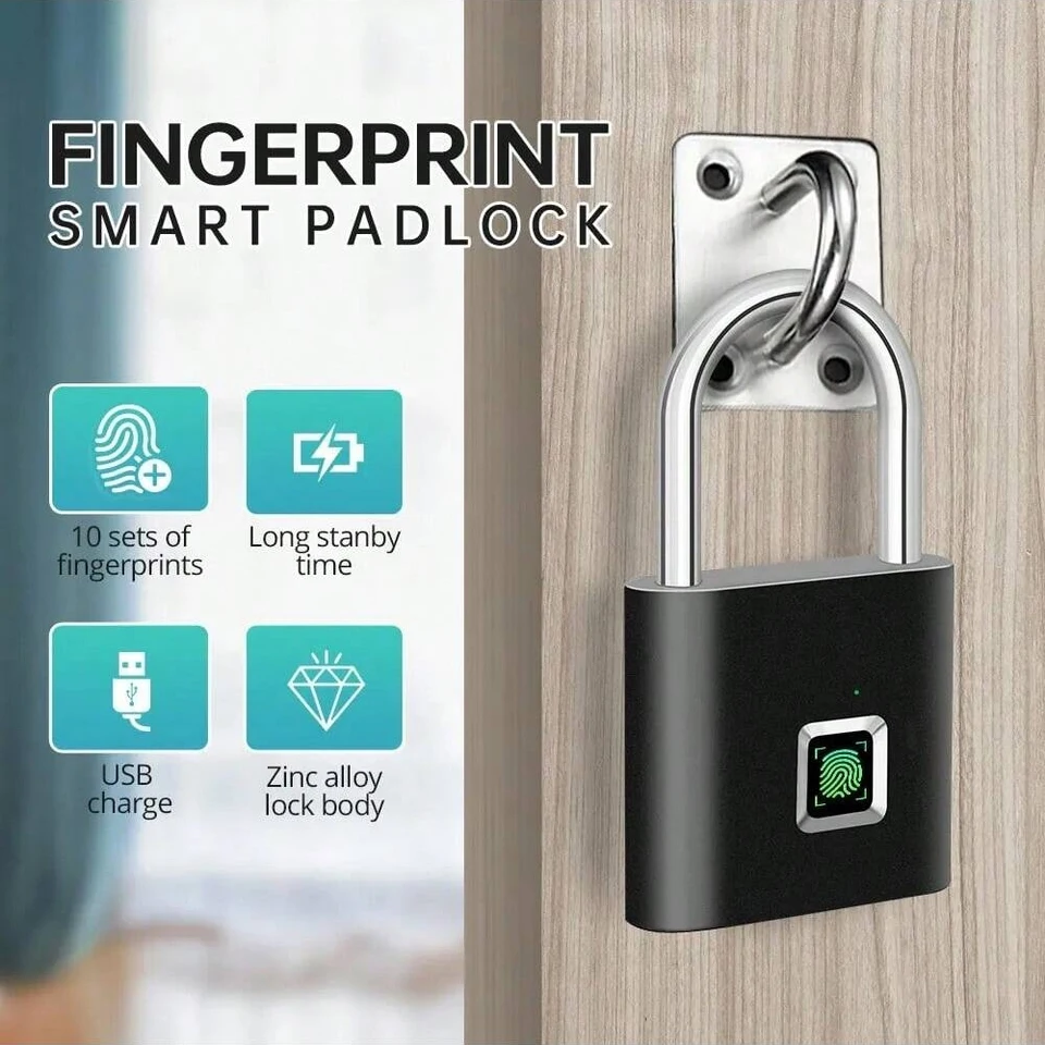 Bezkľúčový nabíjanie USB nabíjanie odtlačok prsta zámok inteligentné visiace zámok vodotesný zámok dverov 0,2 s odomknite prenosný visiaci zámok proti krádeži