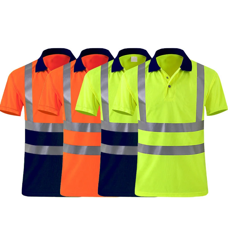 Bezpečnostné pólové tričko s reflexnými pruhmi Pracovné košele pre mužov Hi Vis Workwear Summer Rýchle suché priedušné tričko