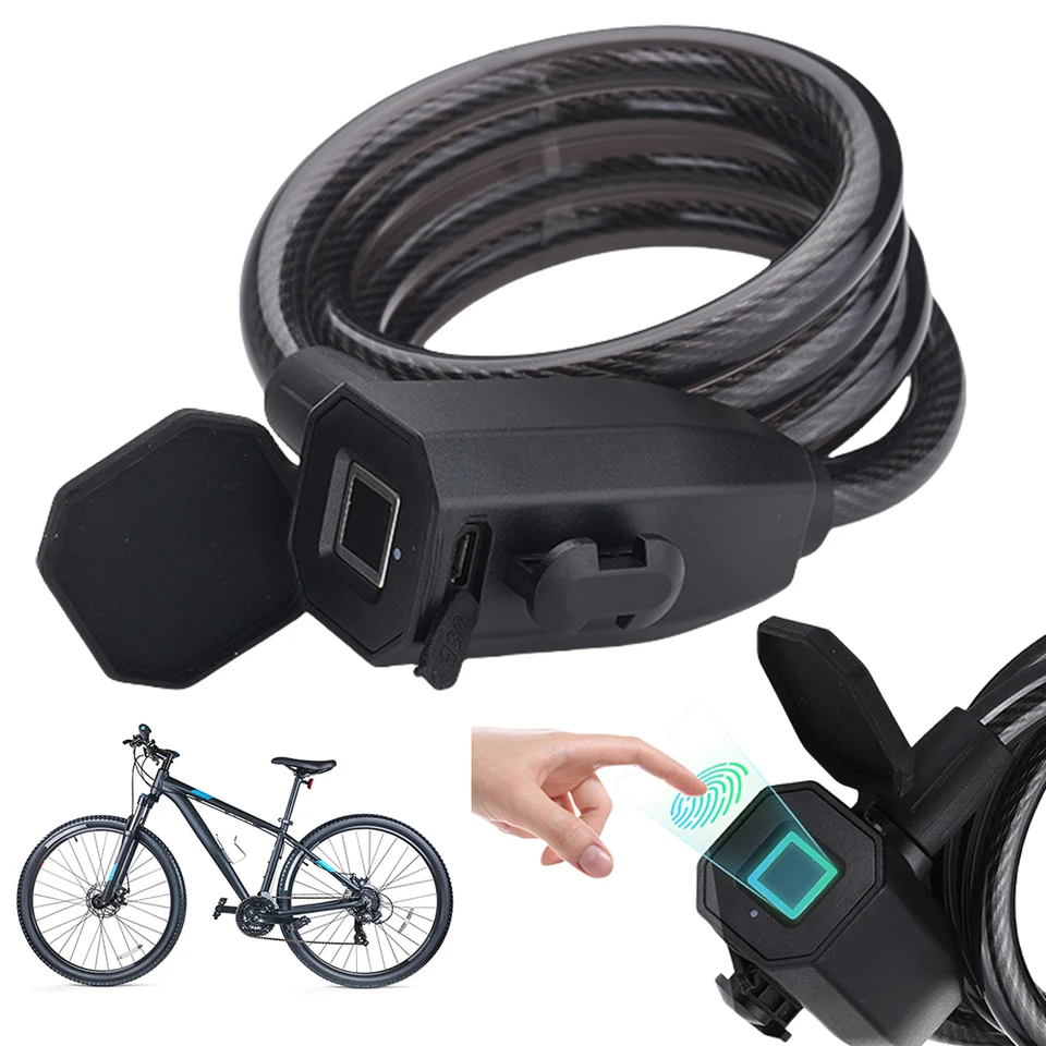 Bezpečnostný zámok motocyklov 1200 mm dlhé proti krádeži Cycling Lock Biometrický zámok odtlačkov prstov pre elektrický bicykel