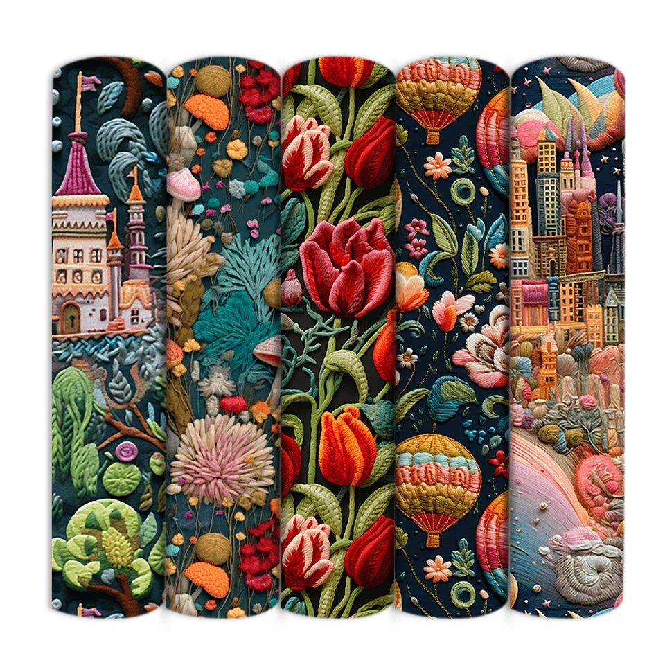 Bezplatná imitácia vyšívací kvet tulipánu potlačený polyester čistý bavlnený materiál Patchwork šitie prikrývky prikrývka vyšívanie