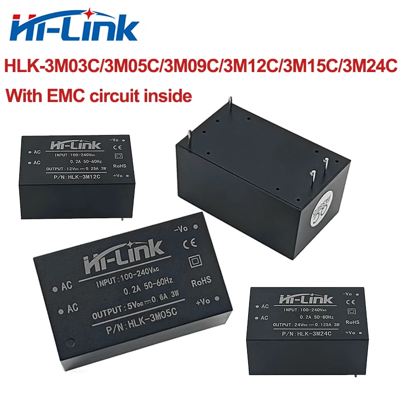 Bezplatná loď Hi-Link EMC 3W 3,3V/5V/9V/12V/15V/24V 220V AC DC PSU Power napájací modul HLK-3M03C/3M05C/3M09C/3M12C/3M15C/3M24C