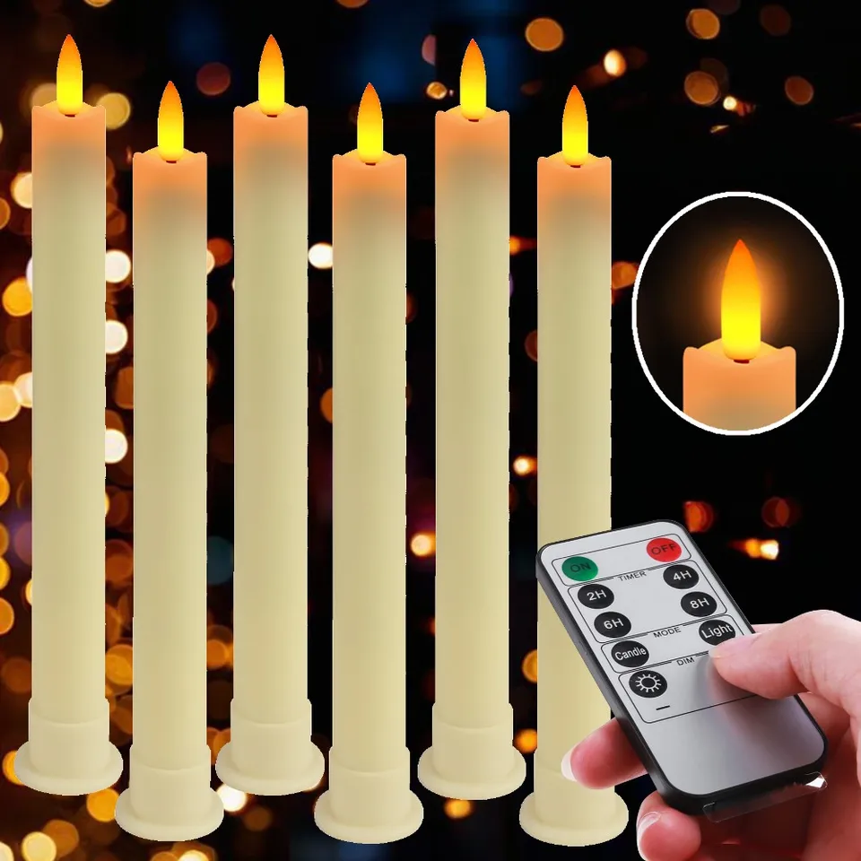 Bezplatné blikajúce zúžené sviečky s časovačom diaľkového diaľkového ovládača a držiak 23,5 cm ovládané LED okenné sviečky s 3D-kepom