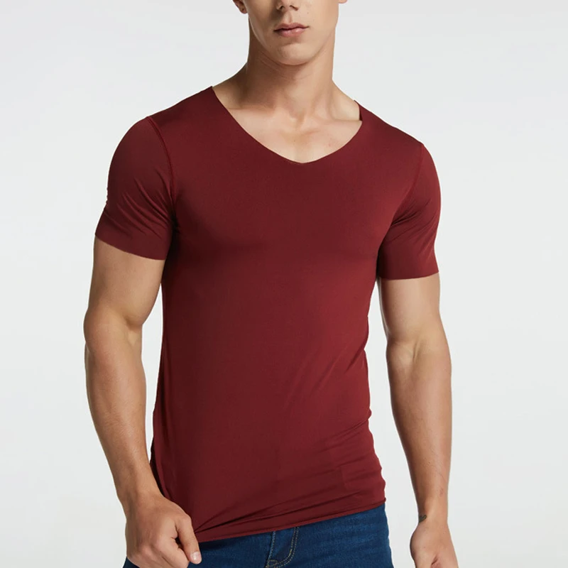 Bezšvové tričko s krátkym rukávom V letné tenké tenké pevné košeľa Slid Botty Sport Underwear Multicolor Camisetas One Puste