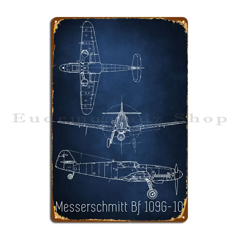BF 109 Blueprint Metal Plaque Plaque Plagát Cinema Wall Wall Wall Class Classic Tin Sign Plagát