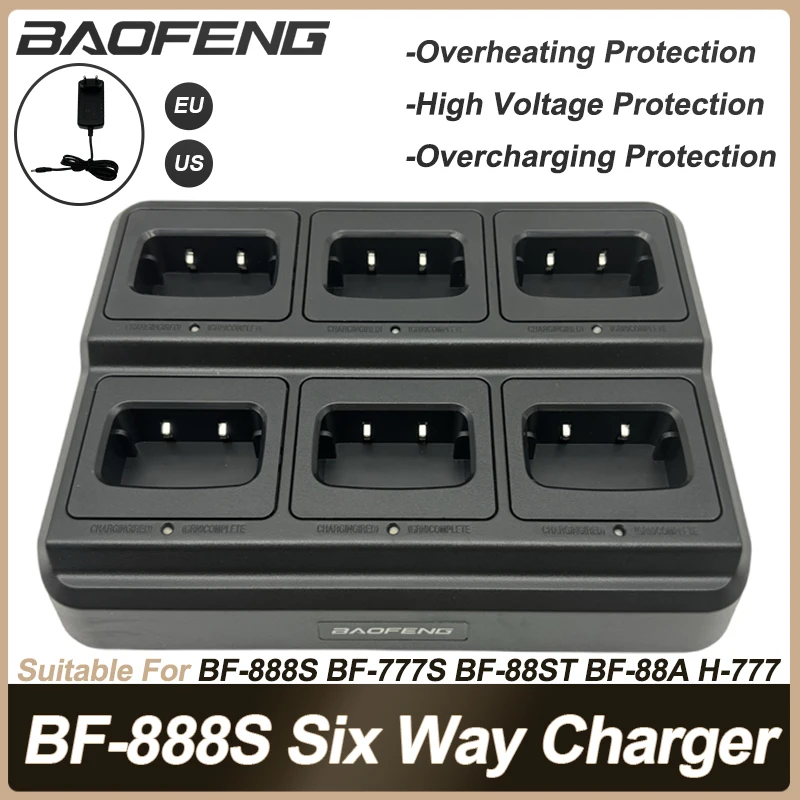 BF-888S Six Way Charger Baofeng Walkie Talkie & Battery Multi Unit Chargers Base vhodná pre BF-888S BF-777S BF-88ST BF-88A H-777