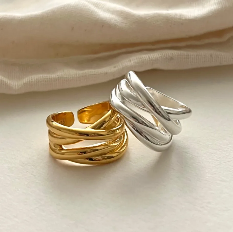 BF Club 925 Sterling Rings for Women Fashion Geometric Ručne vyrábaný nepravidelný interpretálny zlatý prsteň vianočný darček