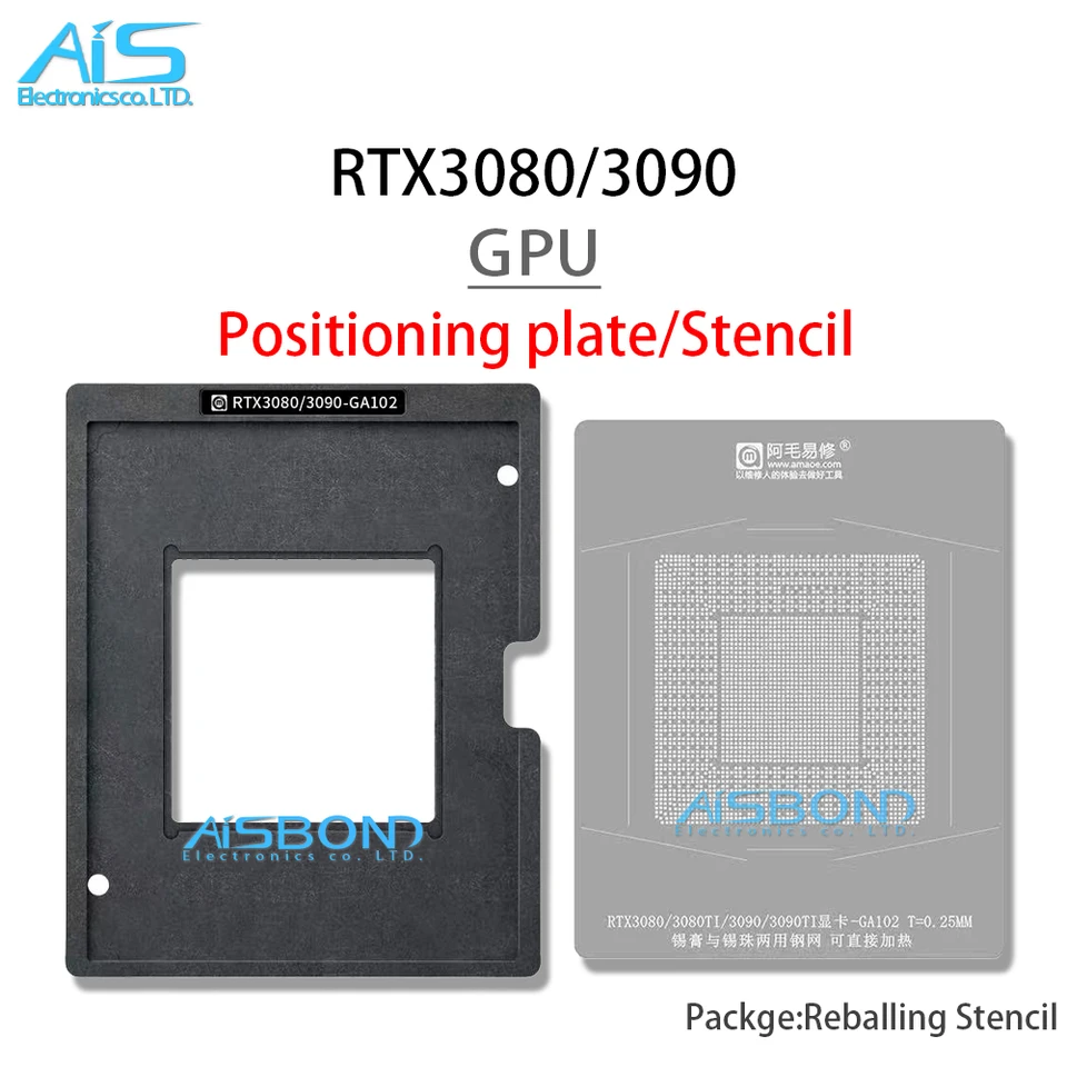 BGA GPU Reballing Stencil Template Station pre RTX3080 RTX3080TI RTX3090 RTX3090TI Polohovacia doska Plant Plant Tin Net Oceľ Mesh