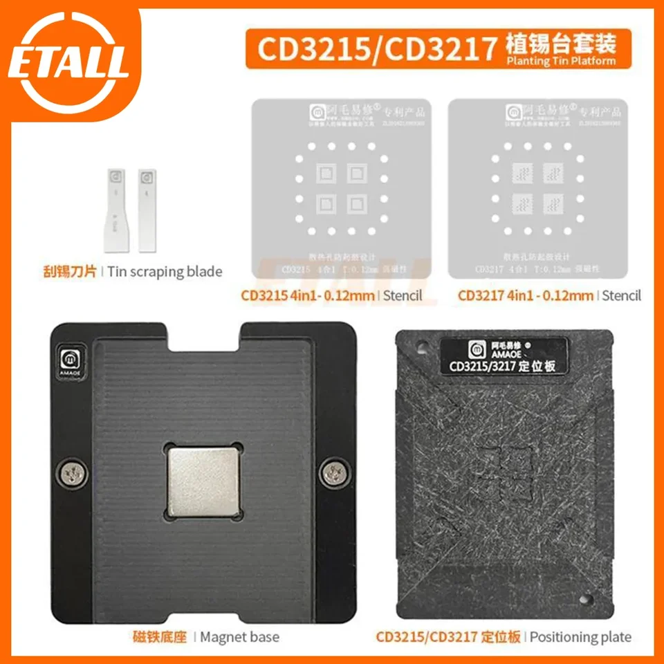 BGA Reballing 4in1 Stencil pre CD3215 CD3217 CD3215C00 CD3215C00Z CD3217B12 TPS65982 Mac Pro A2159 A1989 A1990 A1708 A1706