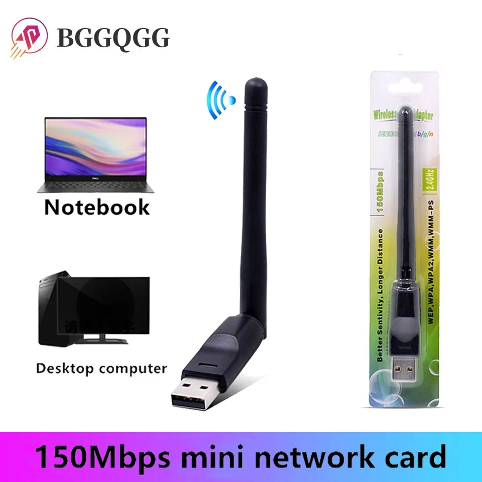 BGGQGG 150 MBPS Mini USB WiFi Adapter Wireless Card 150M LAN Wi-Fi prijímač Dongle anténa 2.4g 802.11b/g/n ethernet
