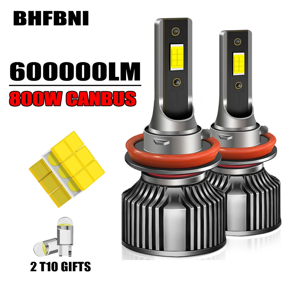 BHFBNI 800W High -Power Top H7 H4 H4 LED svetlomet žiarovky 6000K CANBUS HB3 HB4 9005 9006 H1 H11 Svetlo 5575 CSP Auto hmlová žiarovka