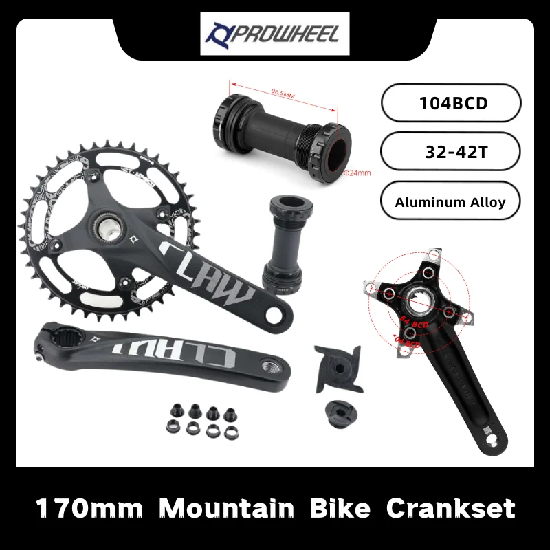 Bicycle Crankset 104BCD 32-42T 170 mm kľuka pre MTB Mountain Bike 1/2x10/11 Speed ​​Hliník zliatiny s spodnou konzolou