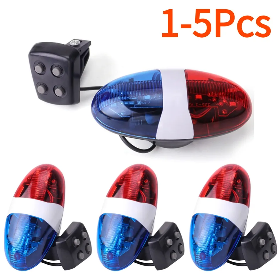 Bicykel policajná siréna 4 Zvuky Melody Bicycle Power Horn Sirén Bell 6-Led Strobe Blue a Red Bicycle Bezpečnostné svetlo pre detské bicykle