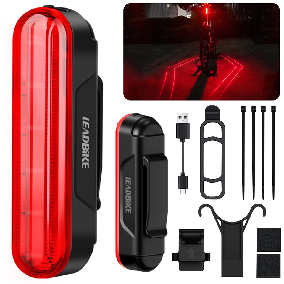 Bicykel Tail Light Inteligentné nabíjateľné LED laser jazdec Dvojitá držiak na bicykli Zadné nočné svetlo s brzdovým senzorom bezpečnostné výstražné svetlo