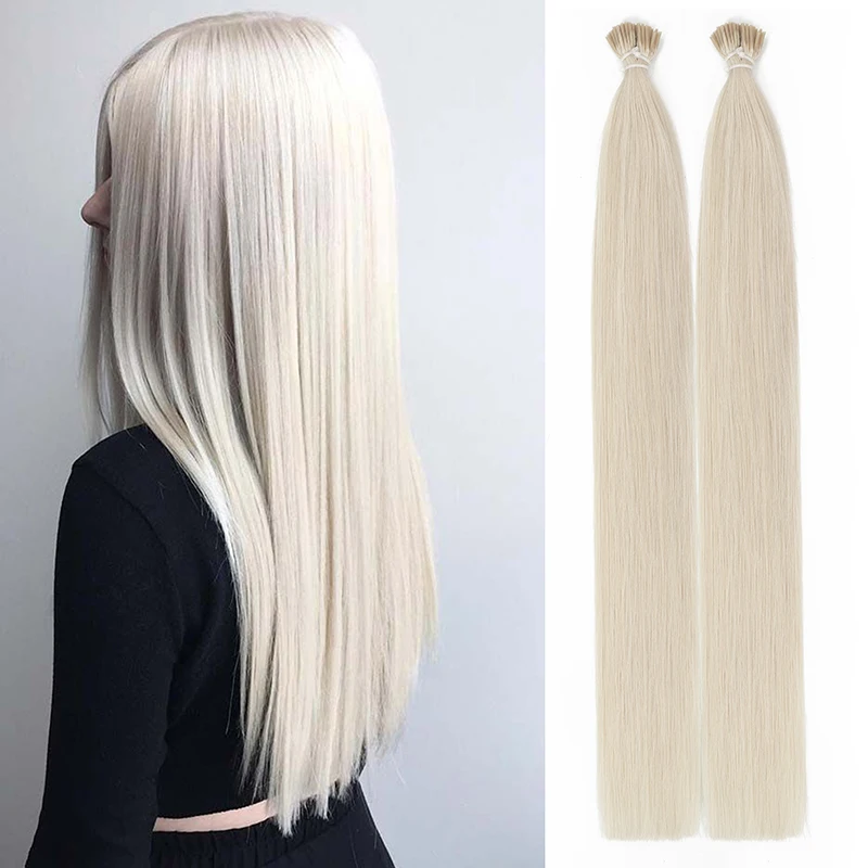 Biela blondínka #1001 i Tip MicroLink Hair Extensions Skutočné prírodné ľudské vlasy Mikro guľôčky Micro guľôčky Cold fúzne kapsuly stroj remy vlasy