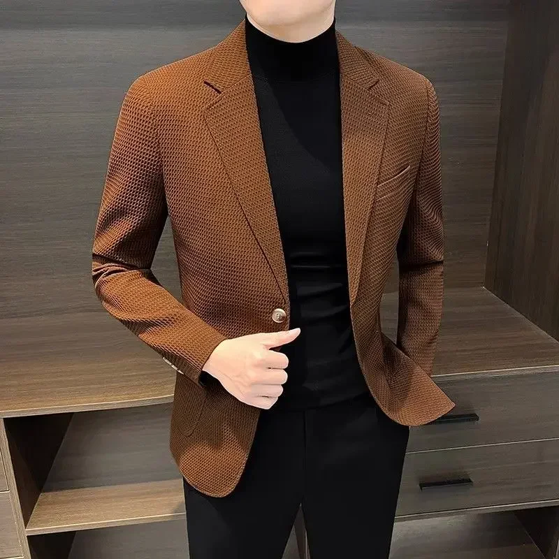 Biela hnedá bunda pre mužov Plaid Petle Coats Man Suits and Blazers letné oblečenie Príležitostné pánske oblečenie Premium luxusný dizajnér