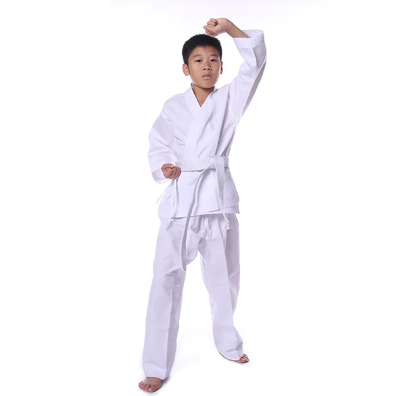 Biela karate uniforma pre deti a dospelé ľahké karate GI Uniforma s pásom pre výcvik bojových umení
