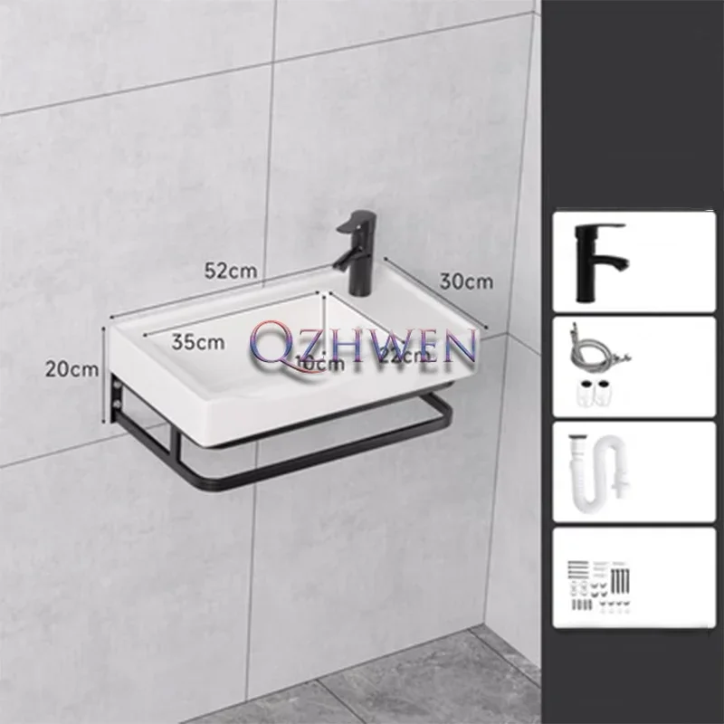 Biela keramická kúpeľňa Washbasin 50*36*11 cm Wall-Hung Wassel Winks Balkónový umývadlo umývadlo kúpeľňové umývadlo s držiakom a faucetom