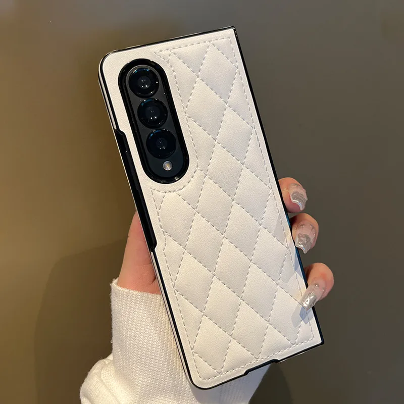 Biela kožená kockovaná puzdro na telefón pre Samsung Galaxy Z Fold 6 Z Pohla 5 Z Fold4 Z Fold3 Luxusný nárazový ochranný kryt